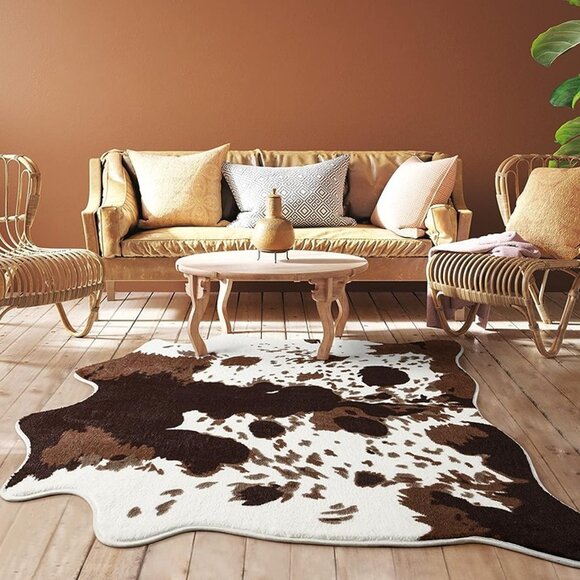 NEW Cow Print Rug Faux Cowhide Rug, Upgraded Fluffy Animal Printed ,4.6ft x 5.2f - Picture 8 of 8